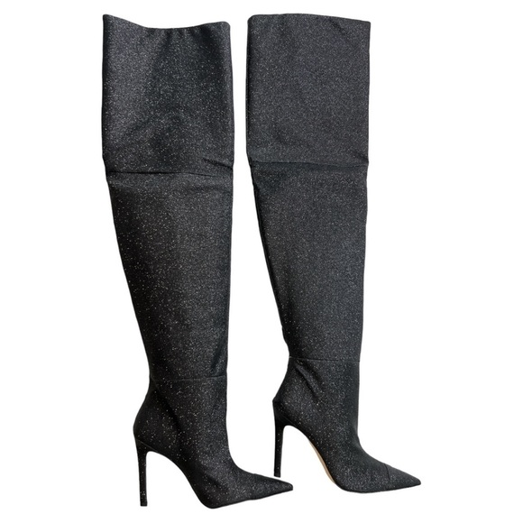 GOOD AMERICAN NWT BLACK GLITTER SLOUCH OVER THE KNEE BOOT SZ 5 - Picture 3 of 10